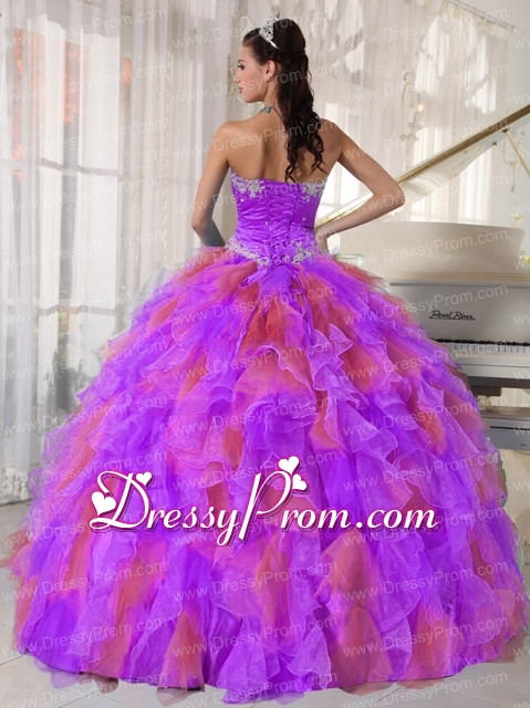 Organza Appliques and Ruffles Sweetheart Beautiful Quinceanera Dress in Multi-color
