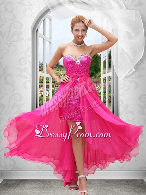 Hot Pink Pretty Sleeveless Sweetheart Column Prom Dress with Beading