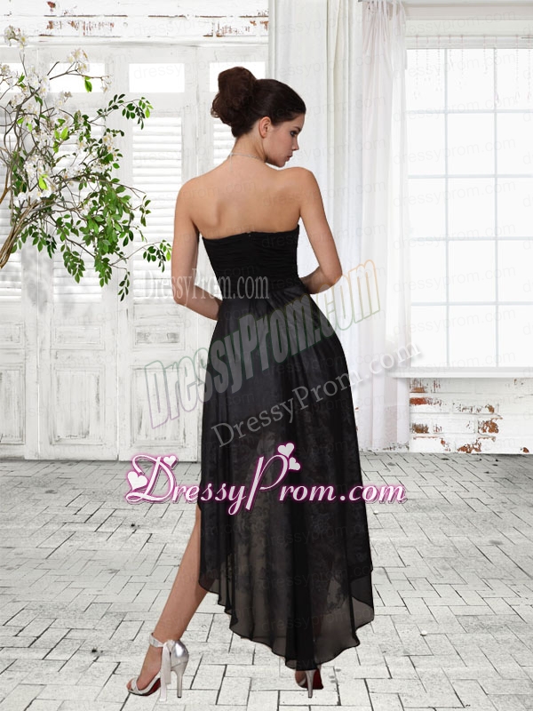 Nice Sweetheart Chiffon and Lace Empire Ruching Black Prom Dress