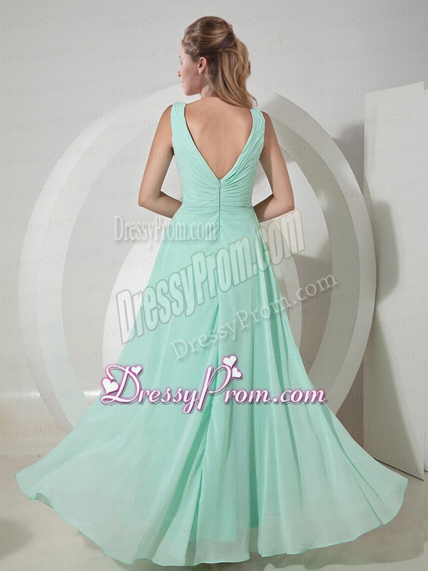 Popular Empire V Neck Chiffon Prom Evening Dress in Apple Green