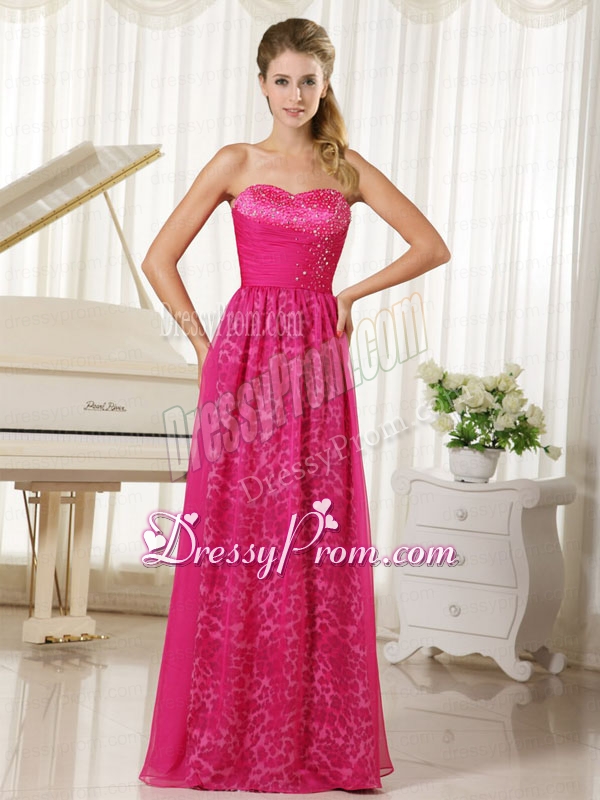 2015 Popular Hot Pink Leopard and Chiffon Sweetheart Beading Prom Dress
