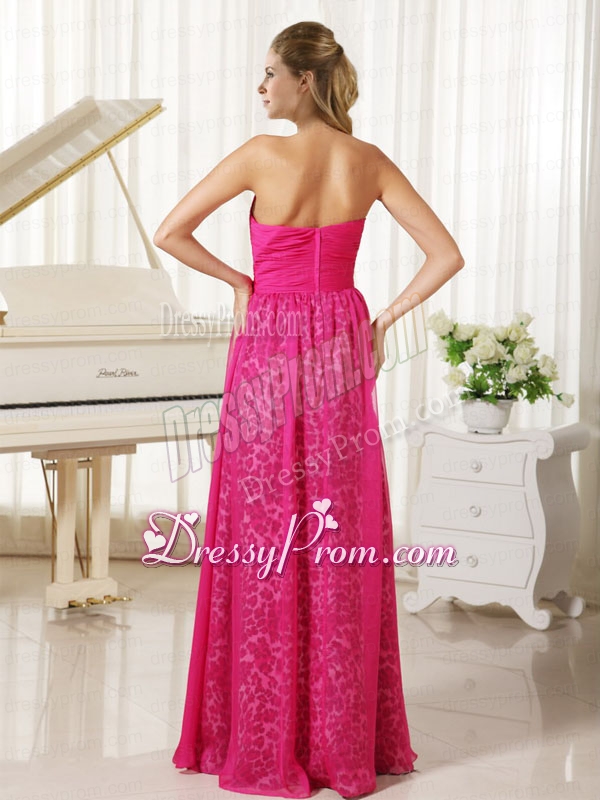 2015 Popular Hot Pink Leopard and Chiffon Sweetheart Beading Prom Dress