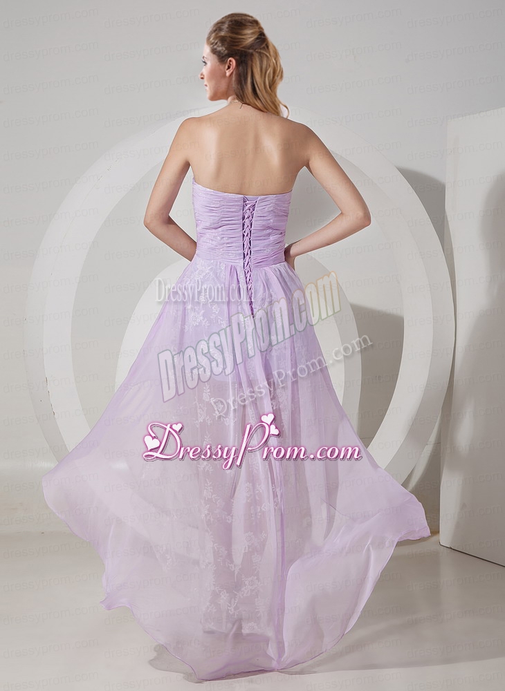 Beautiful Lilac Princess Chiffon High Low Prom Dress with Ruching
