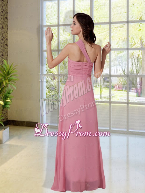 Cheap Beading One Shoulder Empire Prom Dress in Pink