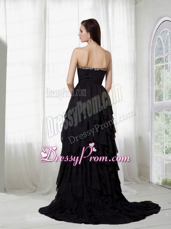Elegant Chiffon Black Sweetheart High Low Beading Prom Dress