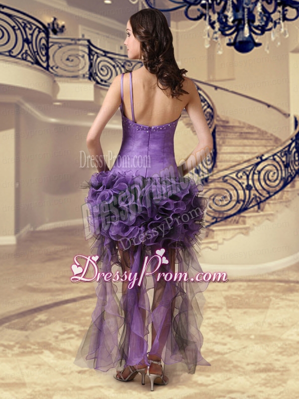 Exclusive High Low Column Appliques One Shoulder Prom Dress in Purple
