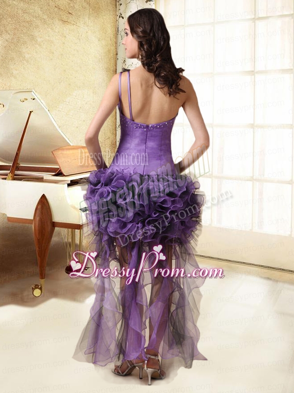 Exclusive High Low Column Appliques One Shoulder Prom Dress in Purple
