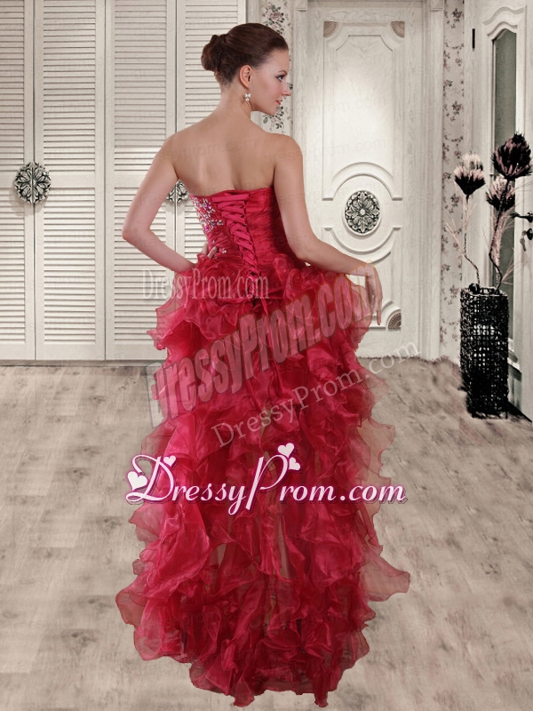 Gorgeous Red Sweetheart Column High Low Beading Prom Dress