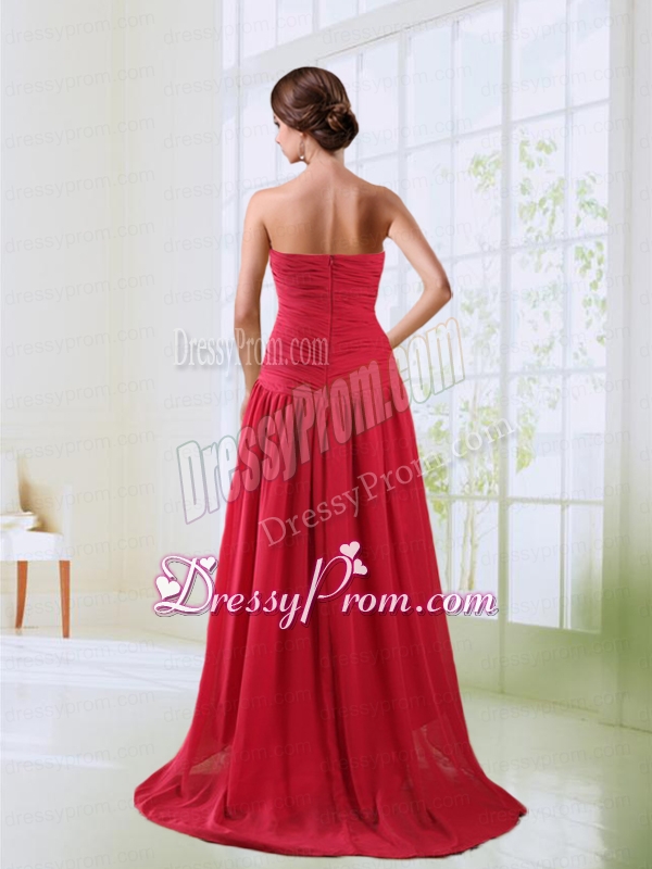 Red Sweetheart High Low Prom Dress with Beading and Ruching
