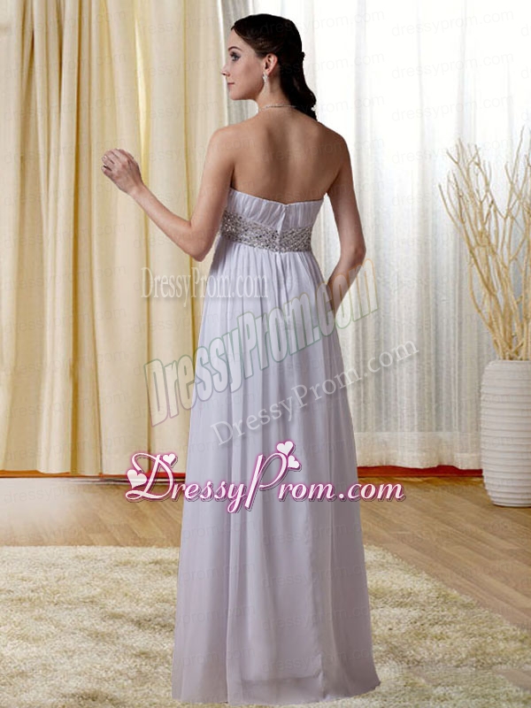White Sweetheart Empire Beading and Ruching Prom Dress with Zipper