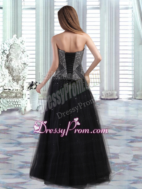 Black Column Floor Length Beading Prom Dress with Strapless