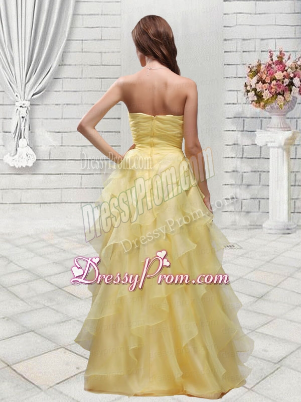 Fashionable Empire Yellow Sweetheart Prom Dress with Ruffles and Appliques