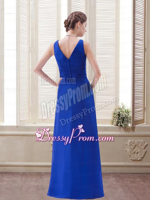 Graceful Royal Blue Column Chiffon Prom Dress with Ruching