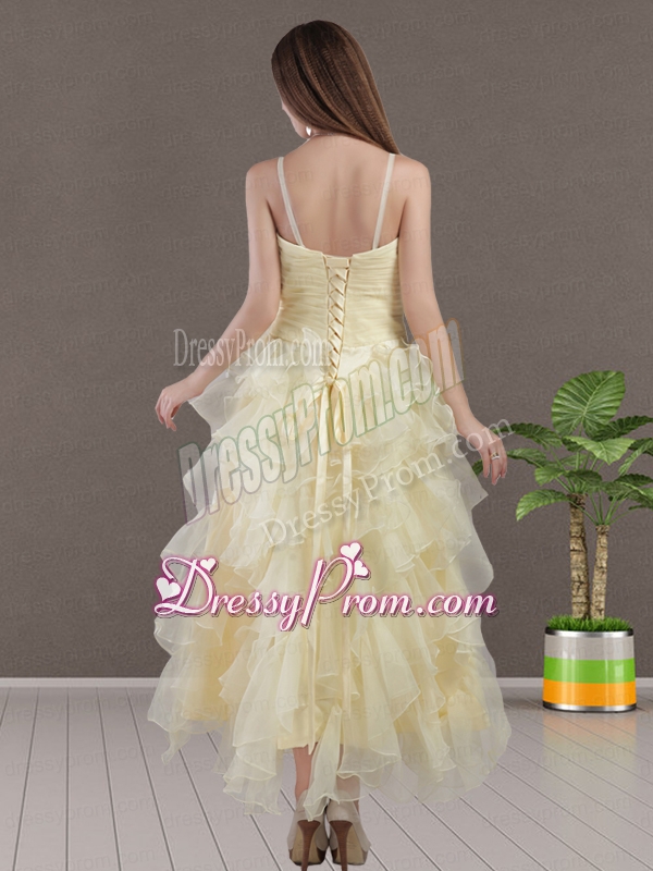 Nice Straps Organza Beading Empire Prom Dress in Light Yellow