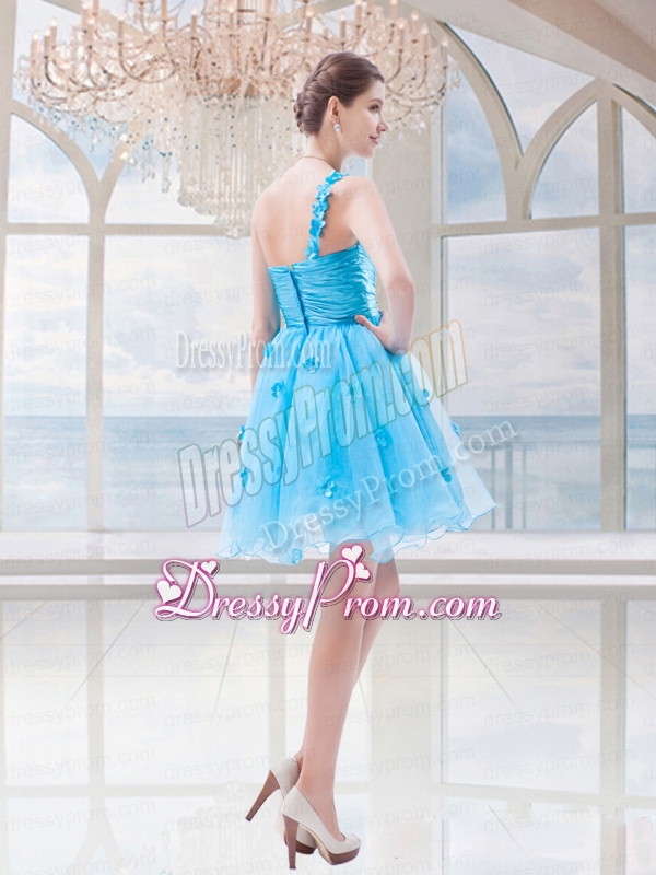 Organza Princess Appliques One Shoulder Baby Blue Prom Dress for 2015