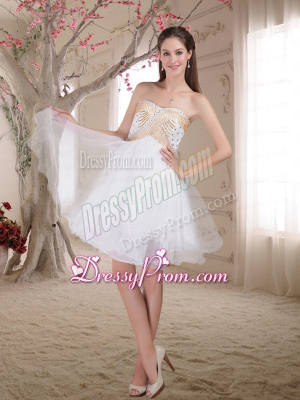 Popular Beading White Sweetheart Organza Prom Dress for 2015