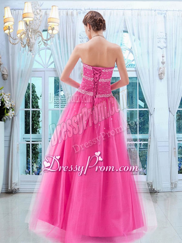 Pretty Tulle Princess Beading Sweetheart Prom Dress in Hot Pink