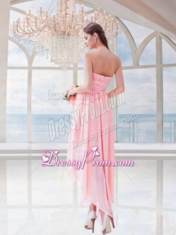 Watermelon Red Empire Chiffon Strapless Asymmetrical Prom Dress