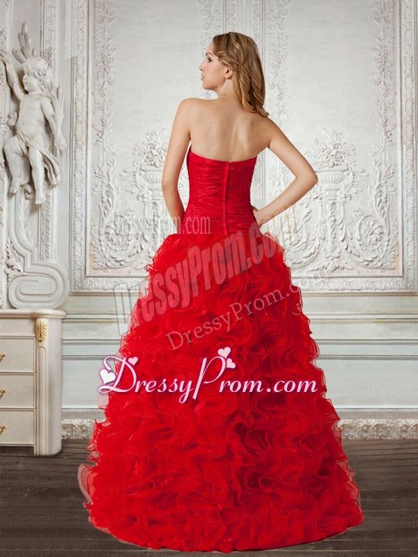 2015 Column Sweetheart Red Prom Dress with Beading and Ruching