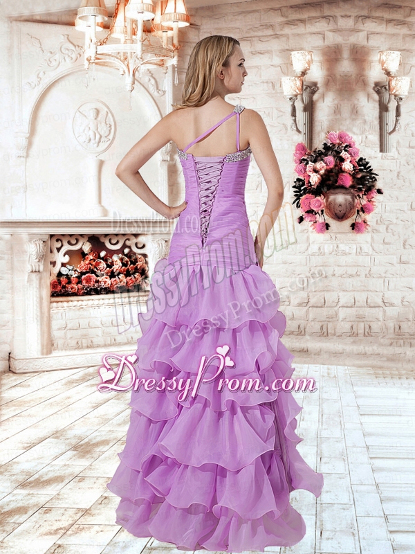 New Style Column One Shoulder Beading Prom Dress in Lilac