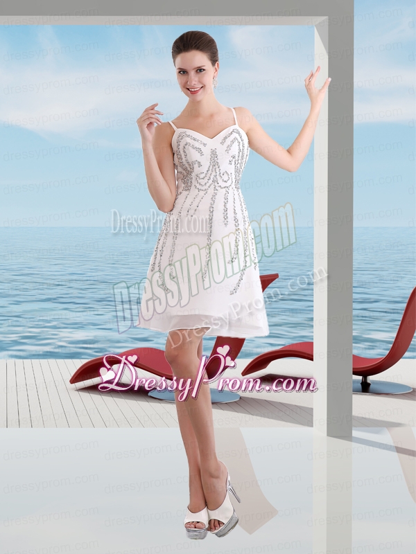 Romantic Straps Sequins Organza Short Prom Dress in White