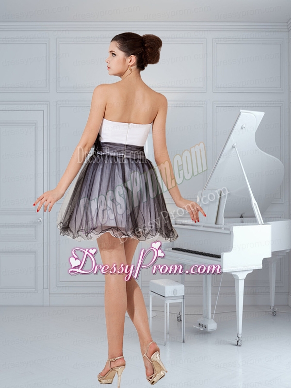 Glamorous Black and White Tulle Princess Prom Dress with Hand Made Flowers
