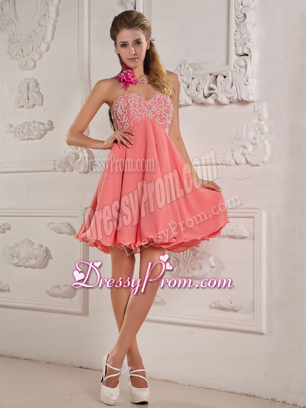 2015 Lovely Princess Sweetheart Chiffon Beading Prom Dress in Watermelon