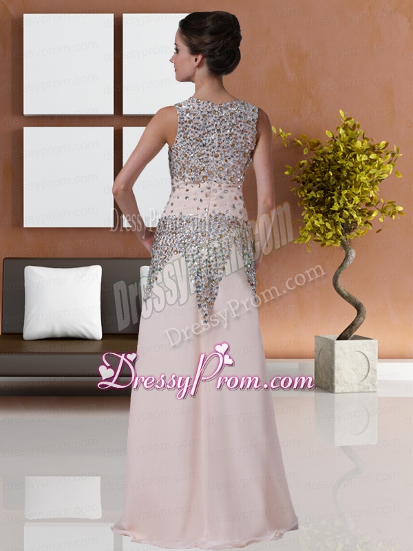 Champagne Beading Column Square Chiffon Gorgeous Prom Dress
