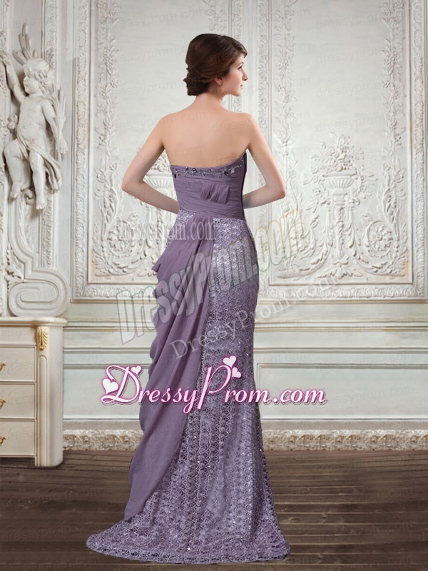 Column Sweetheart Special Fabric and Chiffon Prom Dress with Beading and Brush Train