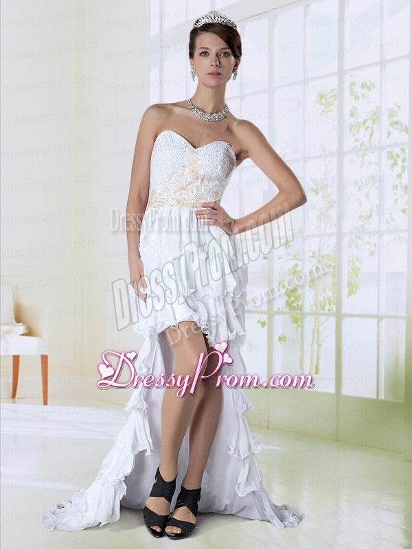 Elegant Column Sweetheart High Low White Beading Prom Dress
