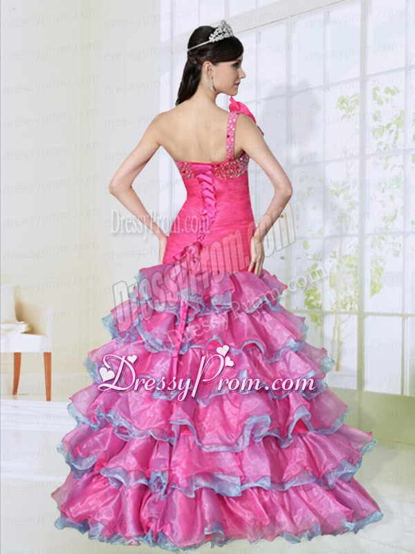 Hand Made Flower Decorate One Shoulder Lovely Prom Dress with Beading