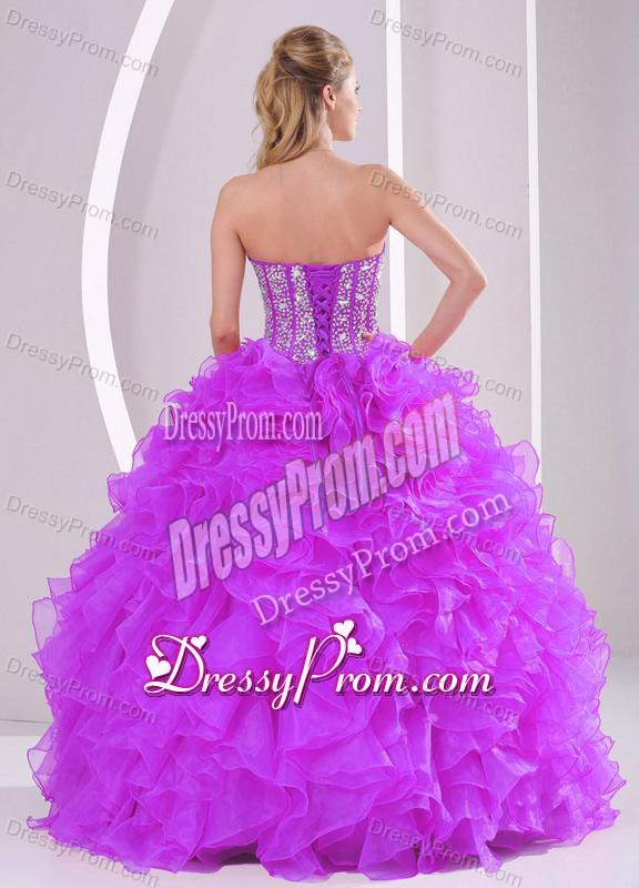 2013 Winter Sweetheart Ruffles and Beading Long Quinceanera Gowns in Fuchsia