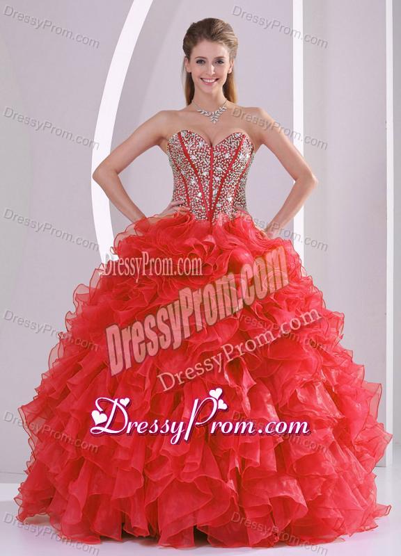 2014 Puffy Sweetheart Long Lace Up Quinceanera Gowns with Beading Ruffles