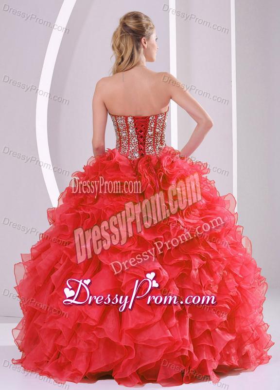 2014 Puffy Sweetheart Long Lace Up Quinceanera Gowns with Beading Ruffles