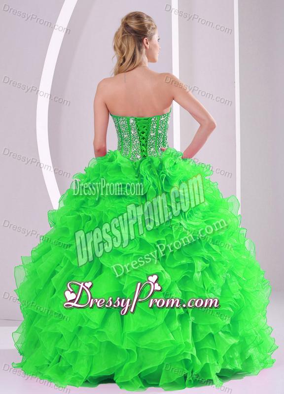 Ball Gown Sweetheart Ruffles and Beading Organza Quinceanera Gowns in Sweet 16