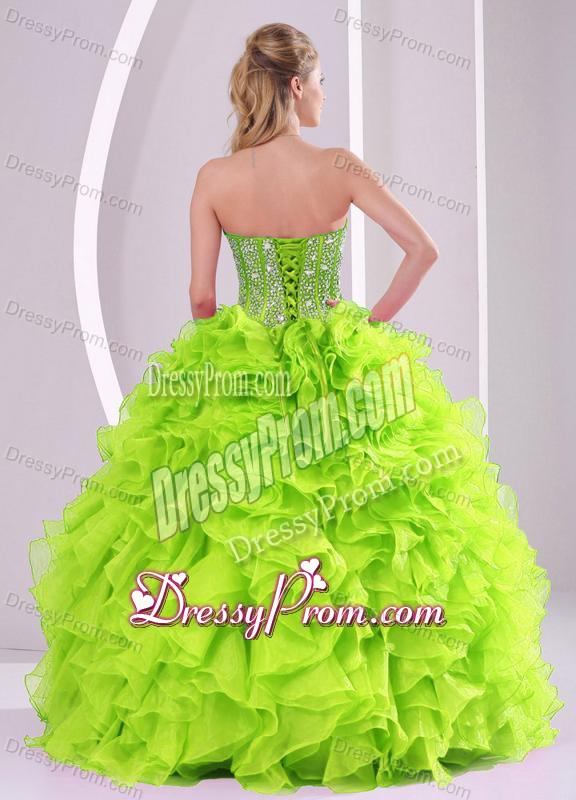 Best Seller Spring Green Sweetheart Ruffles and Beading 2014 Quinceanera Dresses