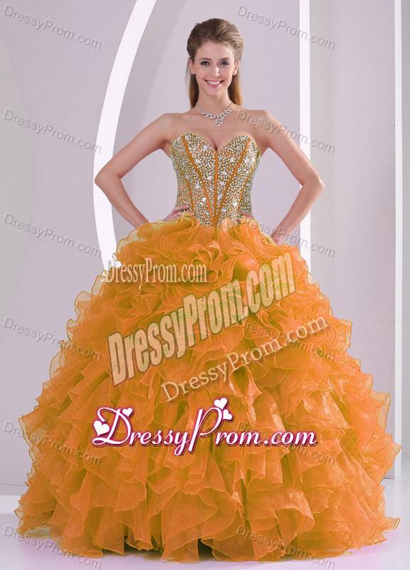 Orange Sweetheart Beautiful Quinceanera Gowns with Ruffles and Beading