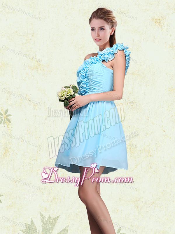 Ruching and Ruffles One Shoulder Chiffon Dama Dresses