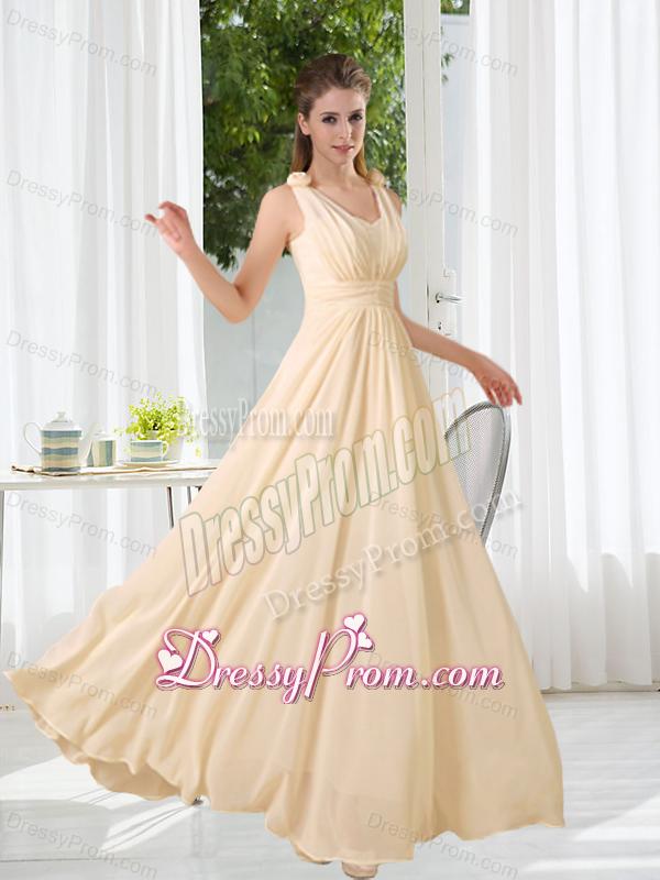 2015 Modest V Neck Empire Ruching Dama Dress
