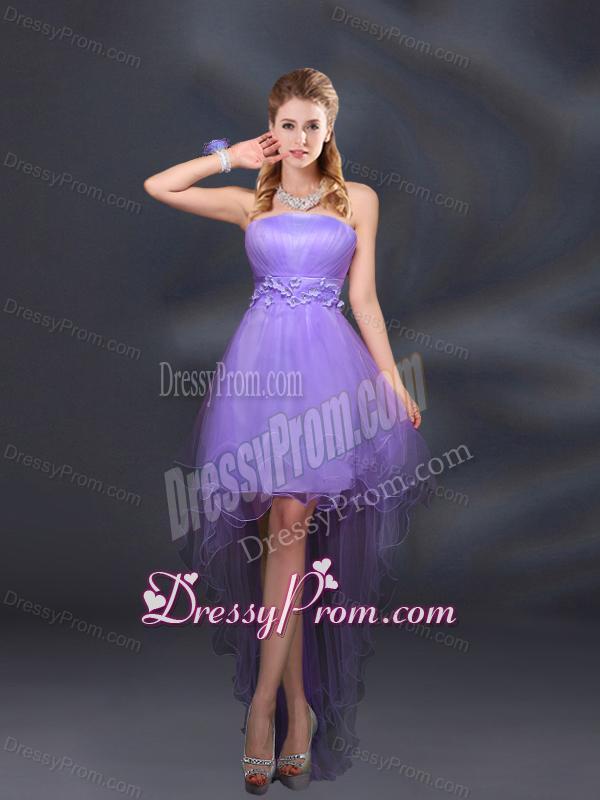 Appliques and Ruffles A Line Strapless Dama Dresses