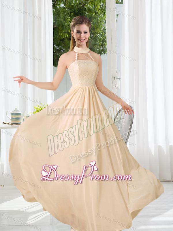 Halter Empire 2015 Classical Dama Dress with Lace