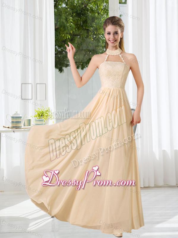 Halter Empire 2015 Classical Dama Dress with Lace