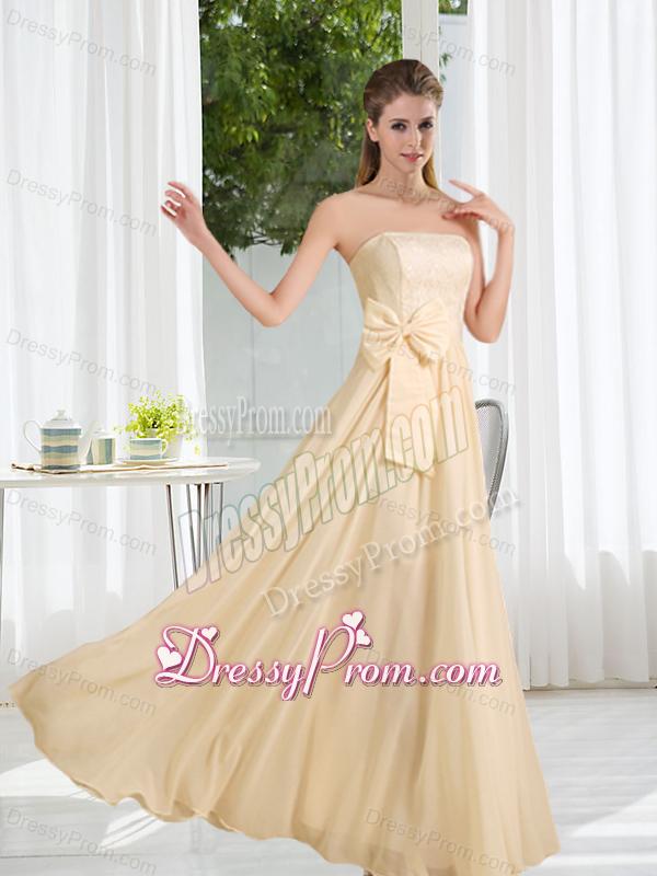 Strapless Empire Bowknot Lace Dama Dress for 2015