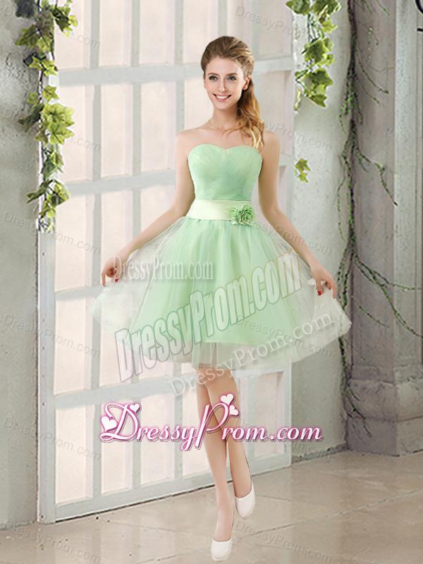 A Line Sweetheart Lace Up Dama Dress in Apple Green