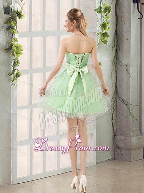 A Line Sweetheart Lace Up Dama Dress in Apple Green