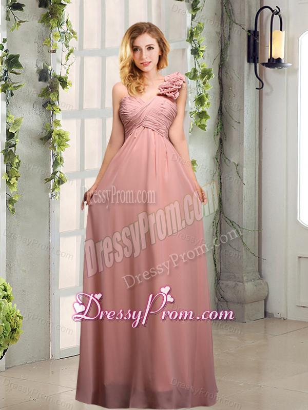 Empire Ruching One Shoulder Dama Dresses with Hand Made Flowers