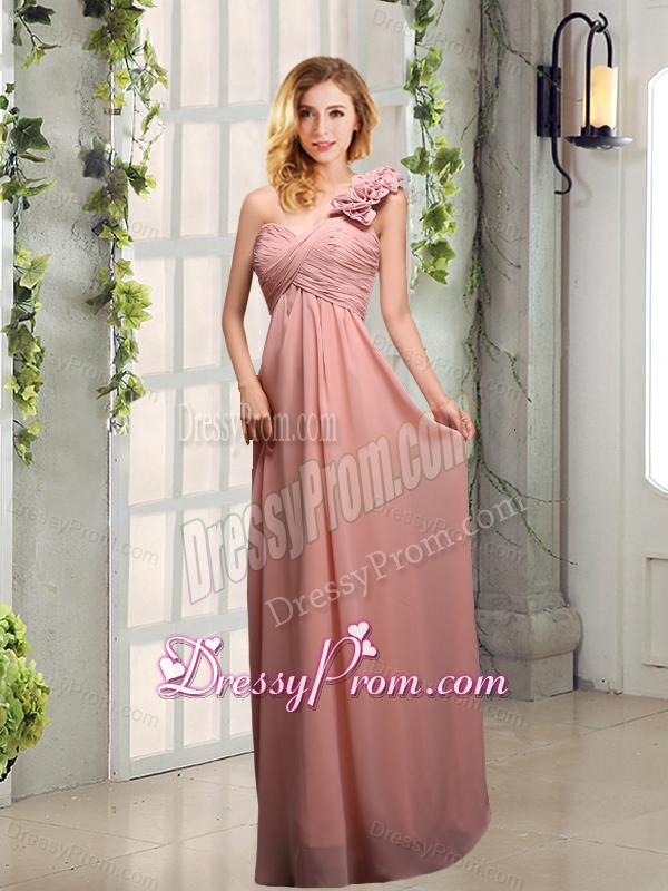 Empire Ruching One Shoulder Dama Dresses with Hand Made Flowers