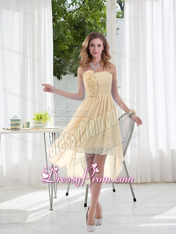 Empire Strapless Hand Made Flowers Dama Dress with High Low