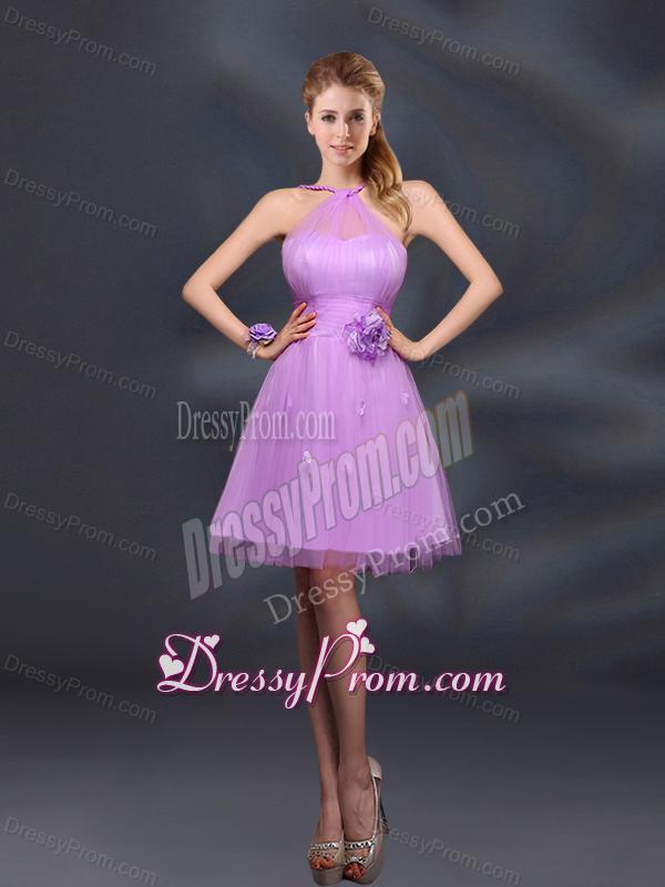 Pretty Halter A Line Dama Dresses with Hand Made Flowers