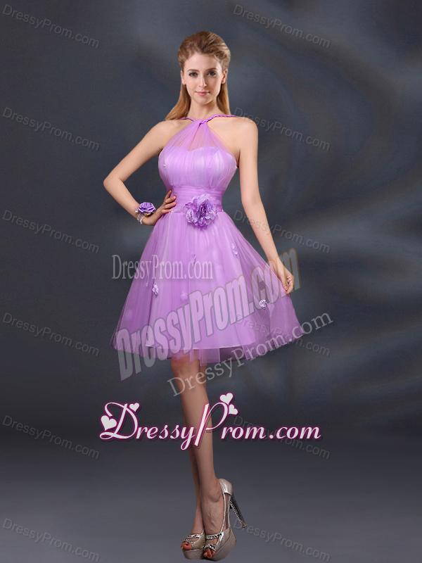 Pretty Halter A Line Dama Dresses with Hand Made Flowers